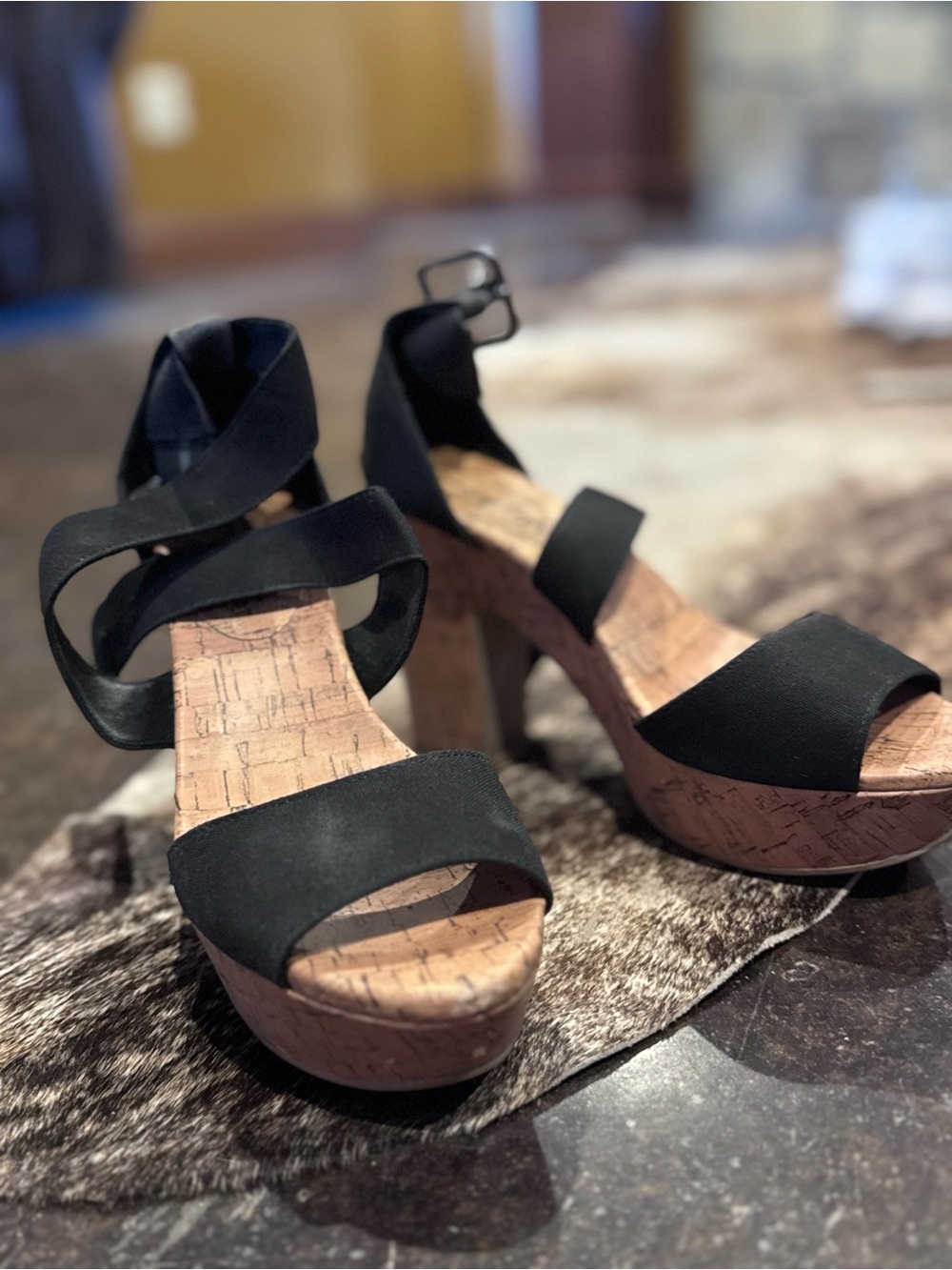 American Eagle Outfitters Black Cork Platform Heels
